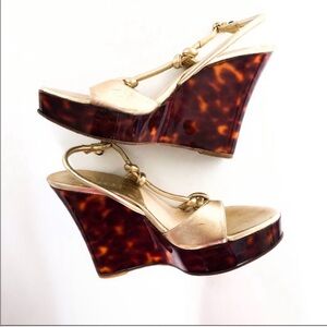 Dior Gold and Brown Wedge Sandals